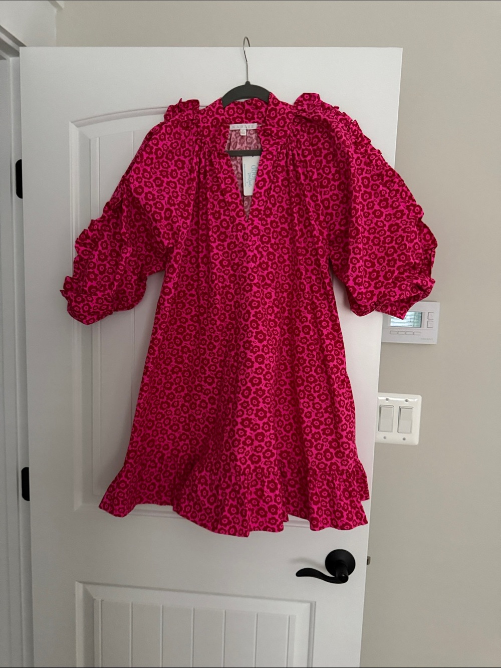 Karlie Bright Pink Floral Puff-Sleeve Dress